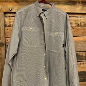 Orvis size XL Men's gray stripped button up shirt.